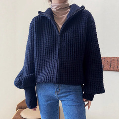2025秋冬新款高领简约风拉链针织开衫女宽松纯色气质毛衣女外套