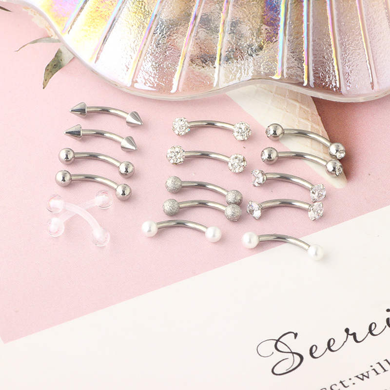 16G Stainless Steel Micro-Inlaid Zircon Eyebrow Ring Screw Ball Fashion Earrings Set of 10 detail image 26