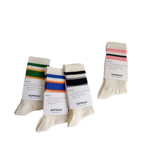 Spring and summer new Korean Dongdaemun socks for women, versatile striped cotton socks, ins trendy brand, mid-calf sports socks for men, couples