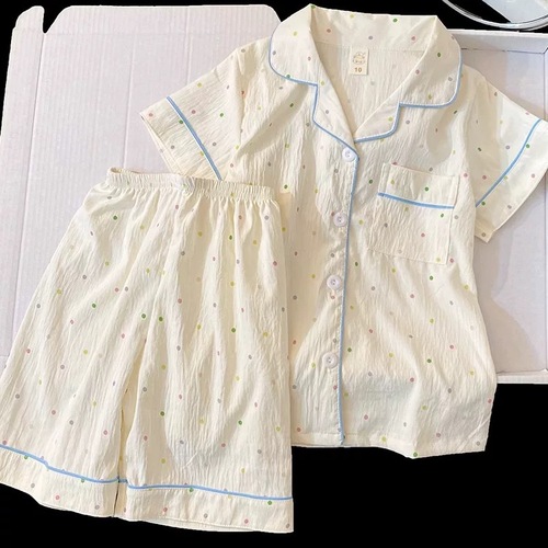 Soft and Cozy Children's Sleepwear Set for Girls: Short Sleeve Top and Shorts - 2025 New Summer Princess Style Sweet and Cute Home Clothing for Girls