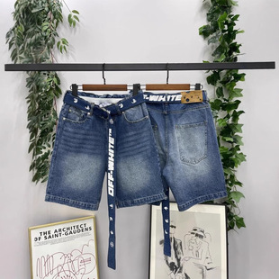 Dropshipping 2025 Summer New Trendy Brand Off Waist Denim Shorts Retro Five-Point Denim Shorts