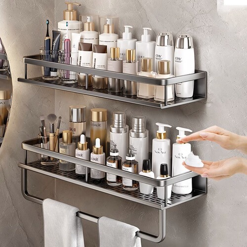 Bathroom storage rack, punch-free washbasin, light luxury bathroom wall-mounted toilet wall storage rack
