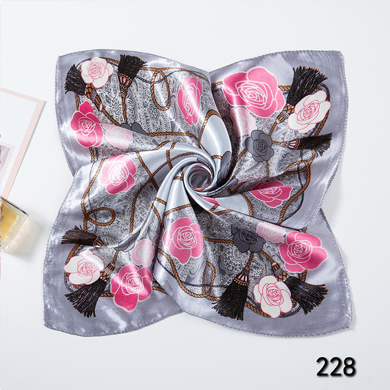 35g Weight Silk Scarf Classification Office, Daily Occasion Satin Cloth Material Star, Flower Pattern Spring&Summer Season Women's Gender Printing Design Elegant Style Women's Elegant Star Flower Satin Cloth Printing Silk Scarf 24