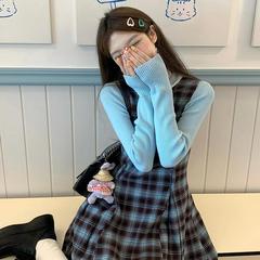 韩系学院风早秋穿搭套装2025新款小个子A字连衣裙chic甜辣两件套