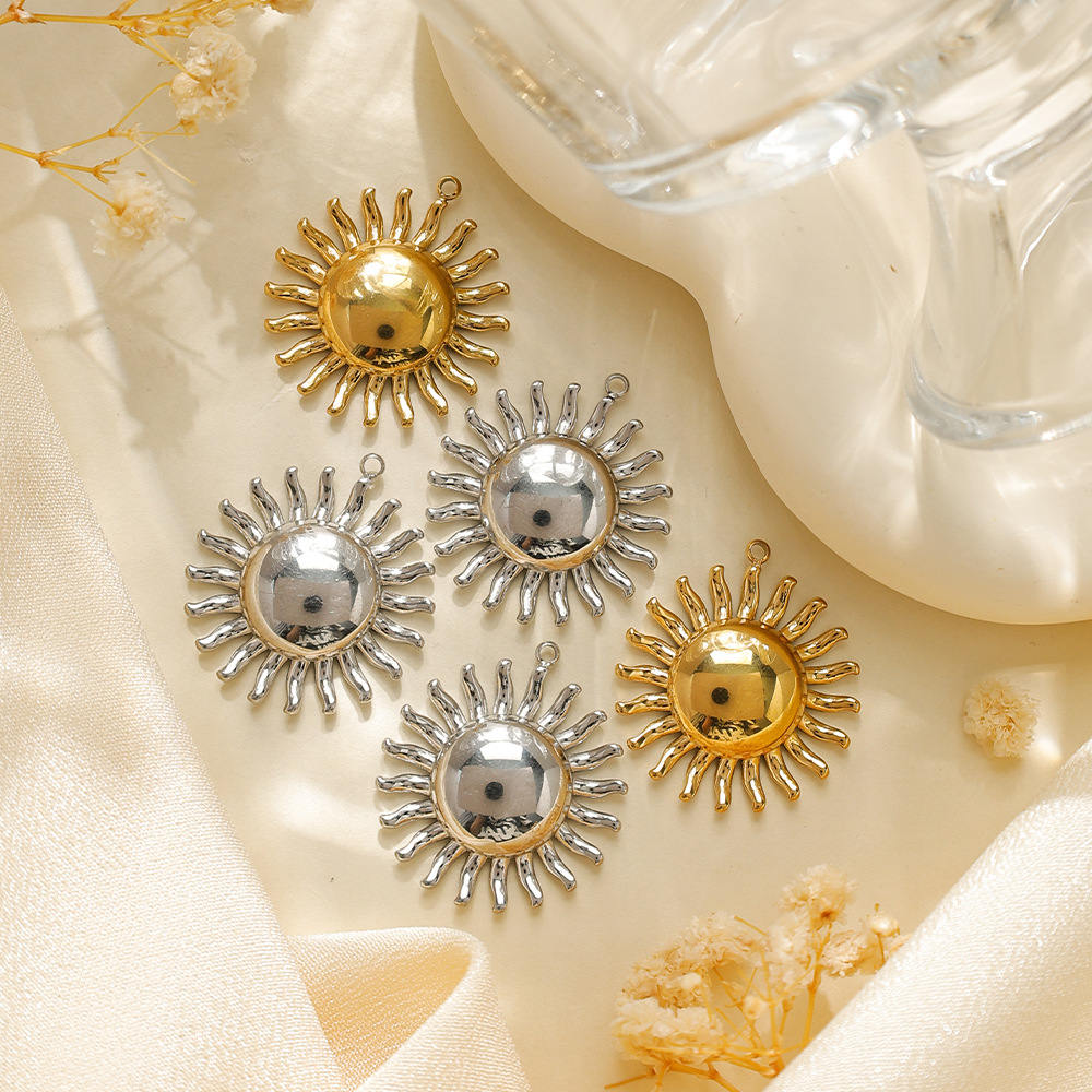 Sun Pattern 1 Piece 304 Stainless Steel 18K Gold Plated Sun Polished Pendant DIY Ornament Accessories