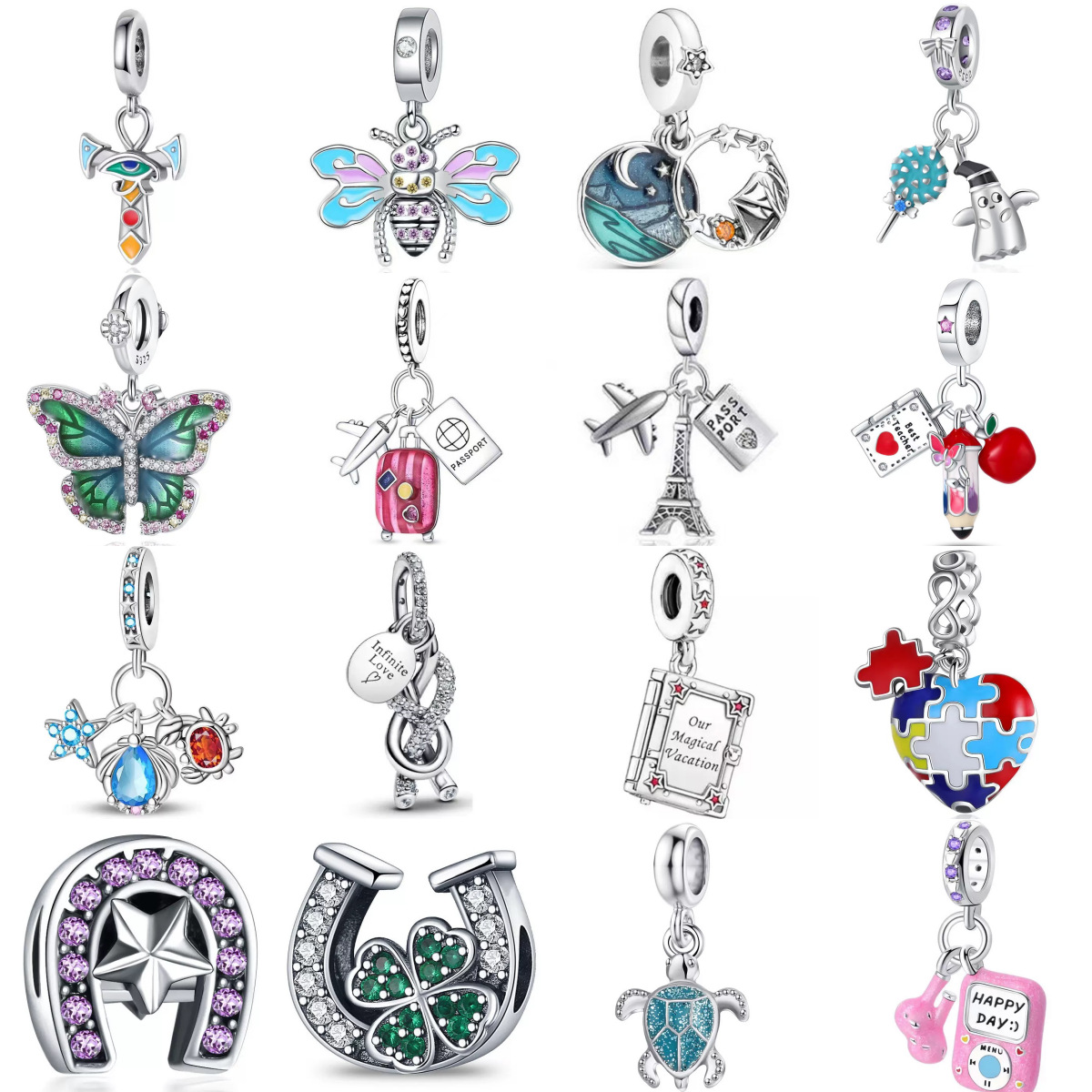 2025潘家多拉新款合金时尚海星铅笔海龟蝴蝶吊饰串珠手链diy饰品