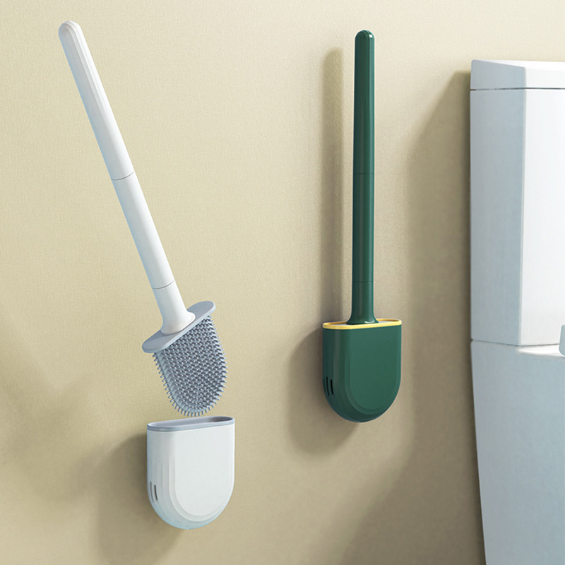 Boutique Simple Household Non-Dead Angle Non-Punch Silicone Toilet Brush Wall-Mounted Toilet Set Toilet Brush