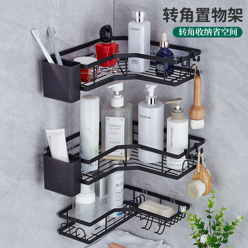 Cross-Border Bathroom Multi-Layer Storage Rack Wrought Iron Bathroom Tripod Punch-Free Toilet Washbasin Corner Storage Rack