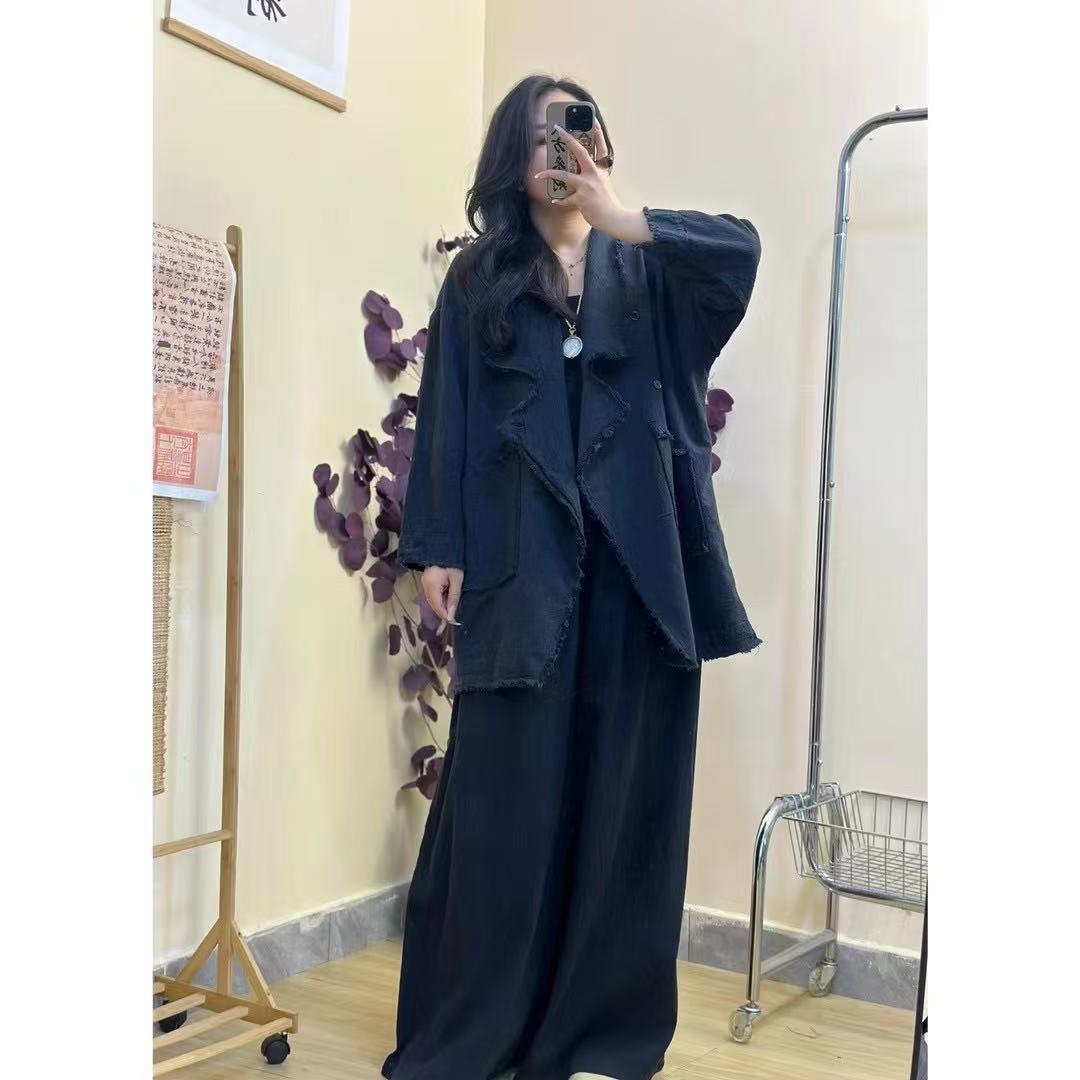 Nami's 2025 Spring New Casual Versatile Frayed Cotton Linen Irregular Buttoned Blazer For Women_ecoleips.com