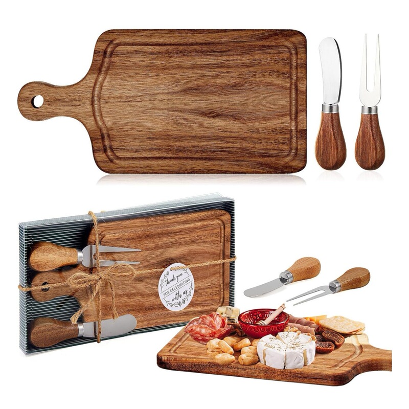 Cross-Border Large Acacia Wood Party Gift Cutting Board Outdoor Portable Cheese Cheese Board Knife and Fork Cutting Board Set Cutting Board