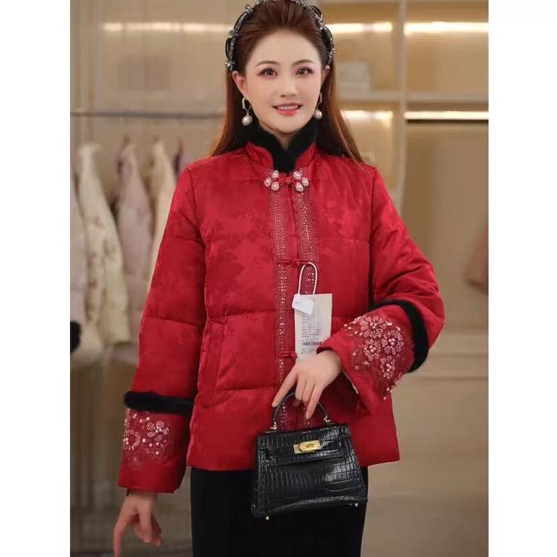 New Chinese-Style National Style Women's Clothing with Heavy Embroidery, Sequins, and Buttoned down Jacket for Women, 2026 Winter New Model