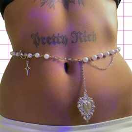 欧美夏季小众爱心吊坠腰链 简约月亮星星串珠肚脐链女belly chain