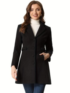 Y 52121 Thick Lined Solid Color Lapel Wool Coat ��ɫ���Ië��