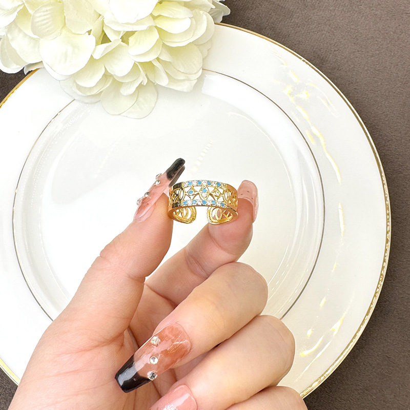 Gufasha oro galvanizado 18 quilates oro europeo y americano hueco micro anillo de inserción femenino no se desvanece durante mucho tiempo joyas transfronterizas