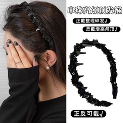 女性用黒高頭歯付きヘアフープ 2025 新しいヘッドバンド毎日着用ヘアピンヘアバンドル洗顔ヘアプレスヘッドバンド