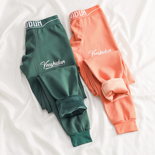 Thermal innerwear men's thickened and flocked pants cotton and wool knee pads autumn pants single piece thread pants cotton pants winter