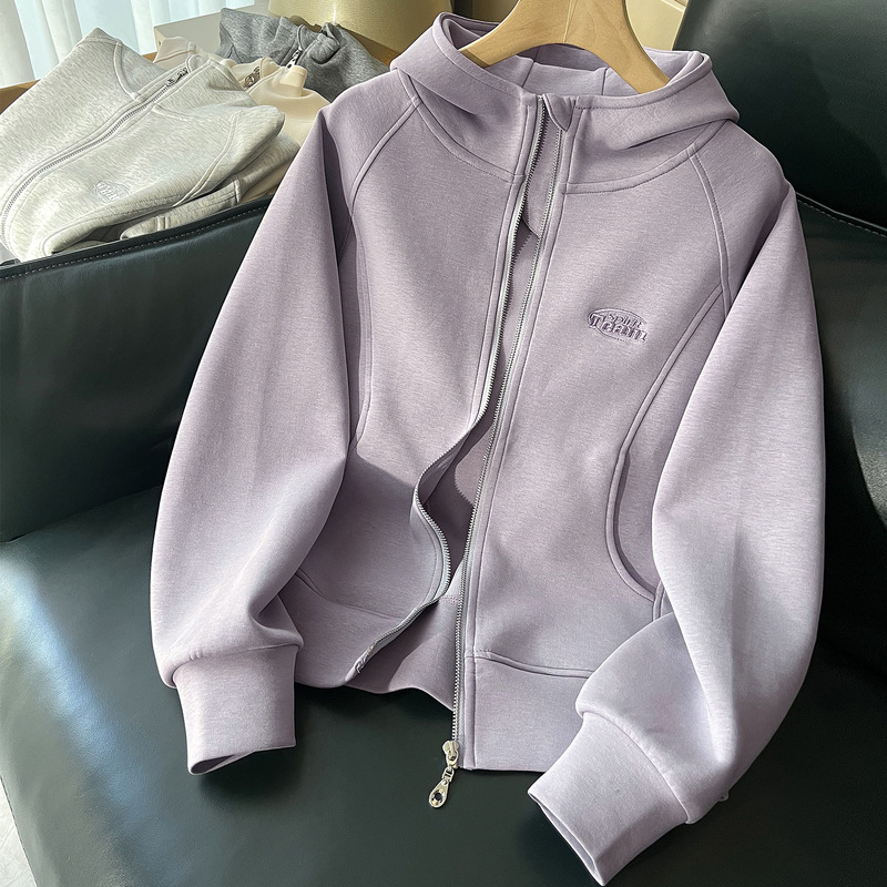 Sports Hooded Jacket for Women Spring & Fall Small 2025 New Sweatshirt Zipper Cardigan Short Air Cotton Top