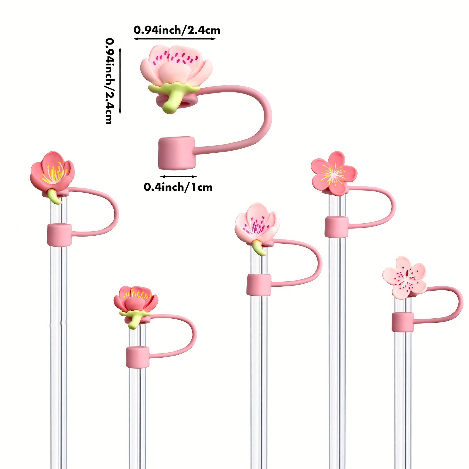 Cubierta de paja creativa transfronteriza de cerezo de 10 mm tapa de paja de vidrio Stanley nueva tapa de polvo rosa