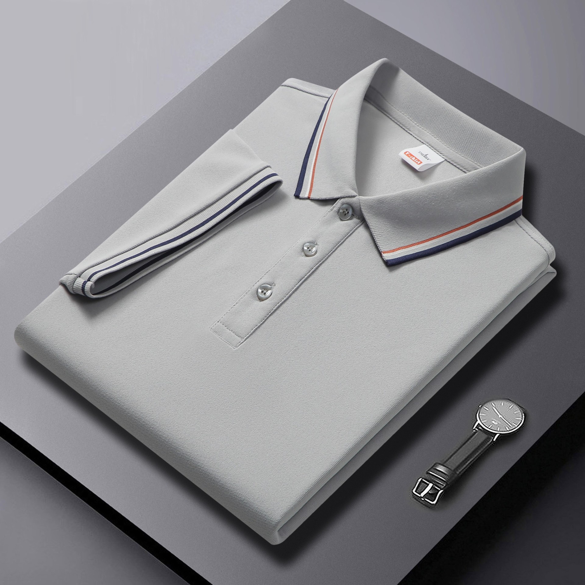 2025 verano fresco, transpirable, ligero, lujo, fragancia, algodón de imitación, solapa de color sólido, camisa POLO en vivo, camiseta de manga corta