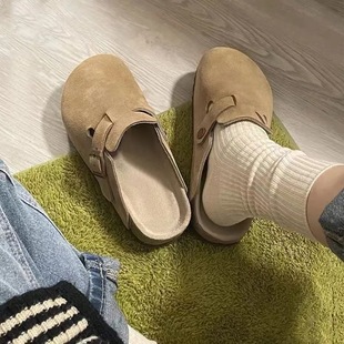 Autumn and Winter New Birkenstocks Shoes Cork Thick Bottom Slippers Women's Fashionable All-match Outer Wear Flat Bottom Half Slippers Women