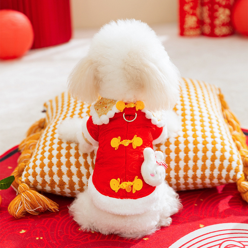 Otoño y invierno perros Año Nuevo rojo festivo Tang traje gato cálido y grueso algodón Teddy mascotas ropa de perro de Año Nuevo