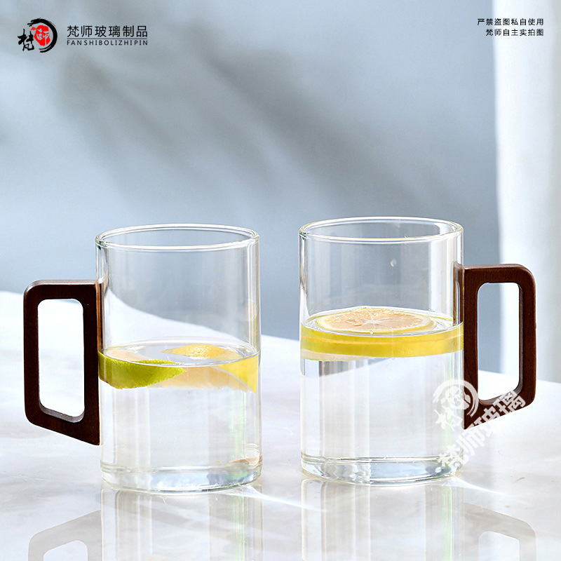 500ml大容量水具套装家用待客喝水杯子透明带木把手高硼硅耐热玻|undefined