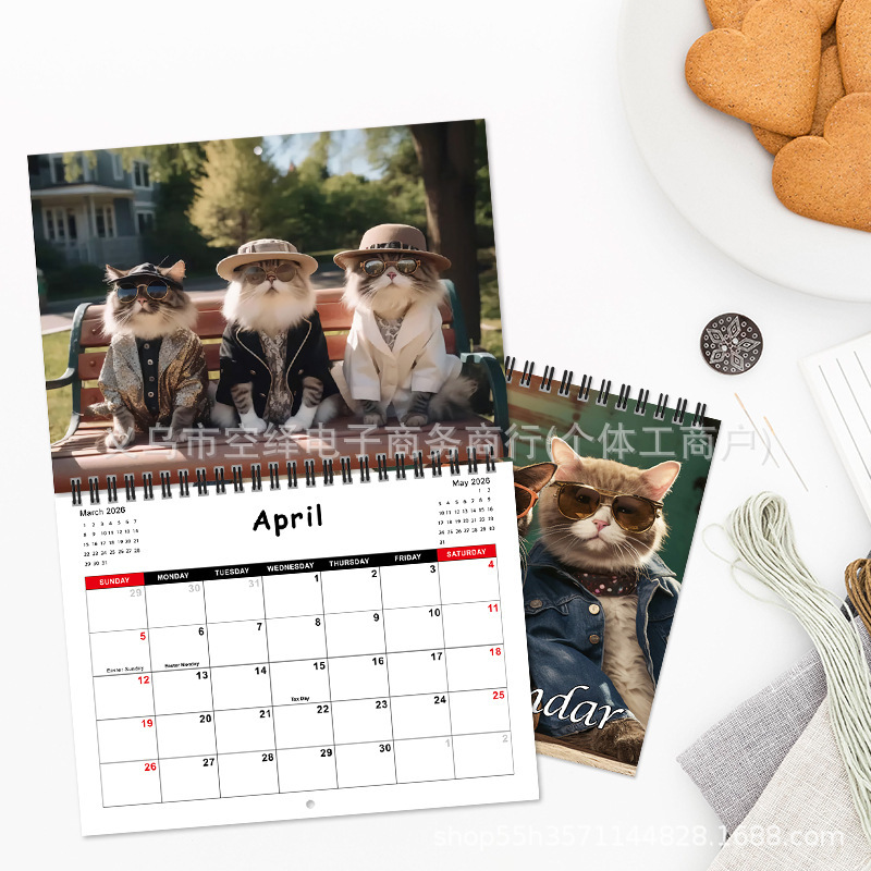 跨境新品2026 Stylish Cats Calendar 2026时尚猫咪日历|undefined