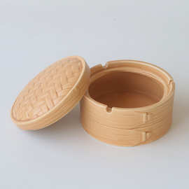 陶瓷烟灰缸办公室家用客厅烟缸高颜值网红竹编篓烟盅铜钱草水培盆