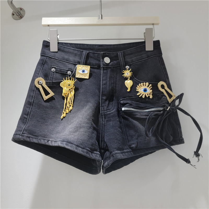 Shorts de Mezclilla Estilo Cargo con Bolsillos Grandes para Mujer en Denim de Poliéster