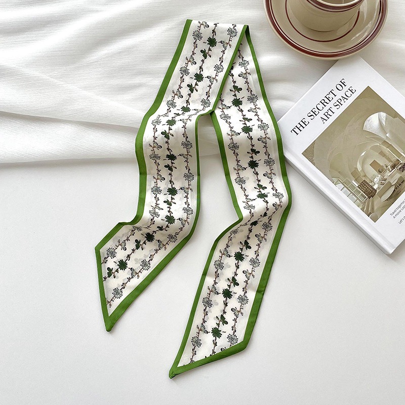 Bufandas de seda delgadas y largas para mujeres primavera y verano multifuncional bolsas de pelo atadas de pañuelo decorado correa de pelo tocado de correa