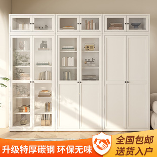 家用玻璃门书柜钢制书柜带玻璃门展示柜儿童房客厅落地书架储物柜-阿里巴巴