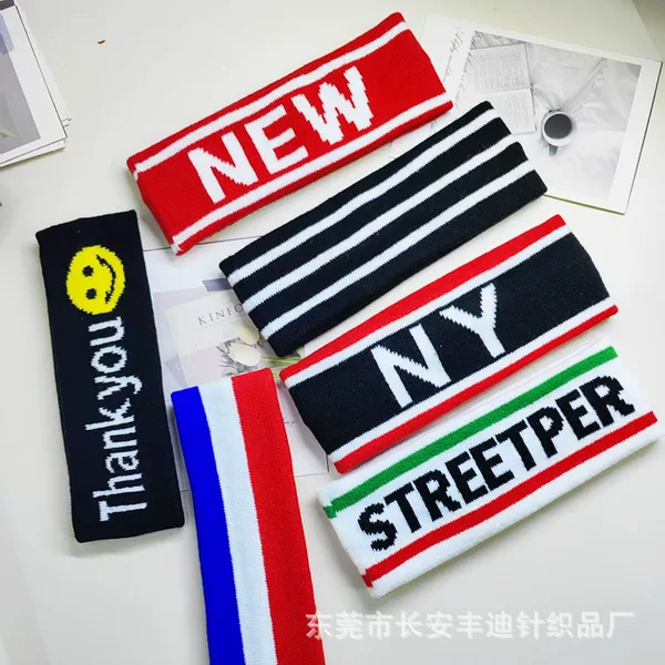 Korean Harajuku Wool Knitted Letter Headband Headband Face Wash Turban Headgear Sports Hip-Hop Sweat-Absorbent Headwear for Men and Women