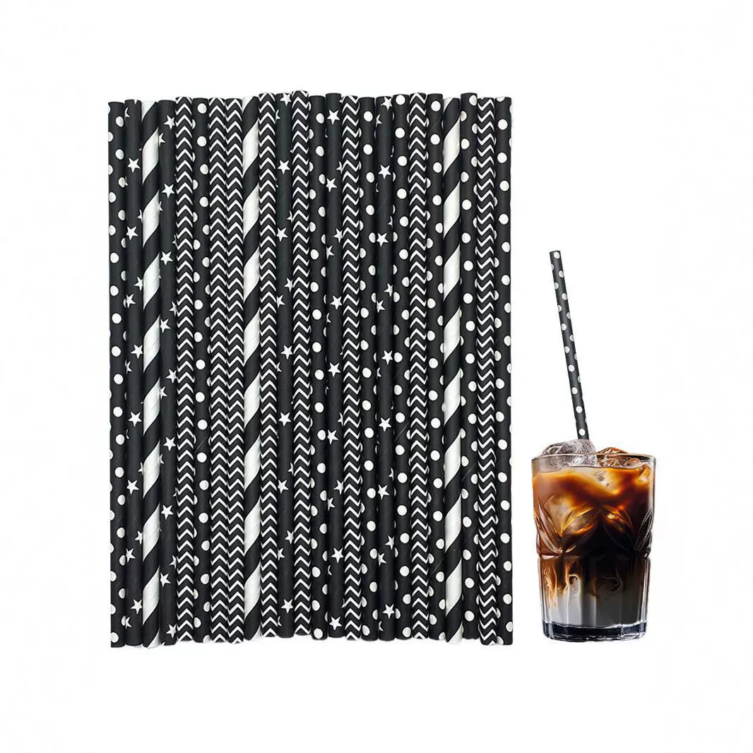 6 * 197MM одноразовые цветные креативные плоские бумажные соломки для защиты окружающей среды разлагаемые фруктовые соки десертные напитки трубки