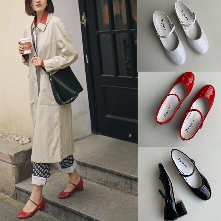 Elegant summer Mary Jane shoes low-cut made of patent leather