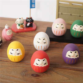 日式杂货 许愿还愿祈福达摩摆件 招福陶土小达摩福气公仔