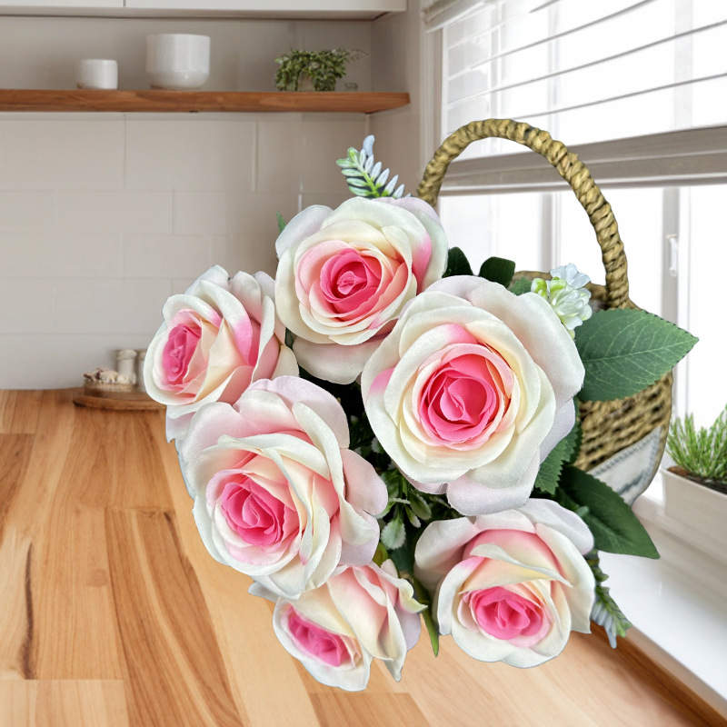 Simulación de 7 flores de rosas boda decoración del hogar decoración europea gran rosa transfronteriza decoración floral al por mayor