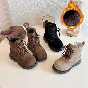 Martens детские утепленные демисезонные ботинки на платформе с молнией короткие сапоги для мальчиков в корейском стиле мягкая подошва