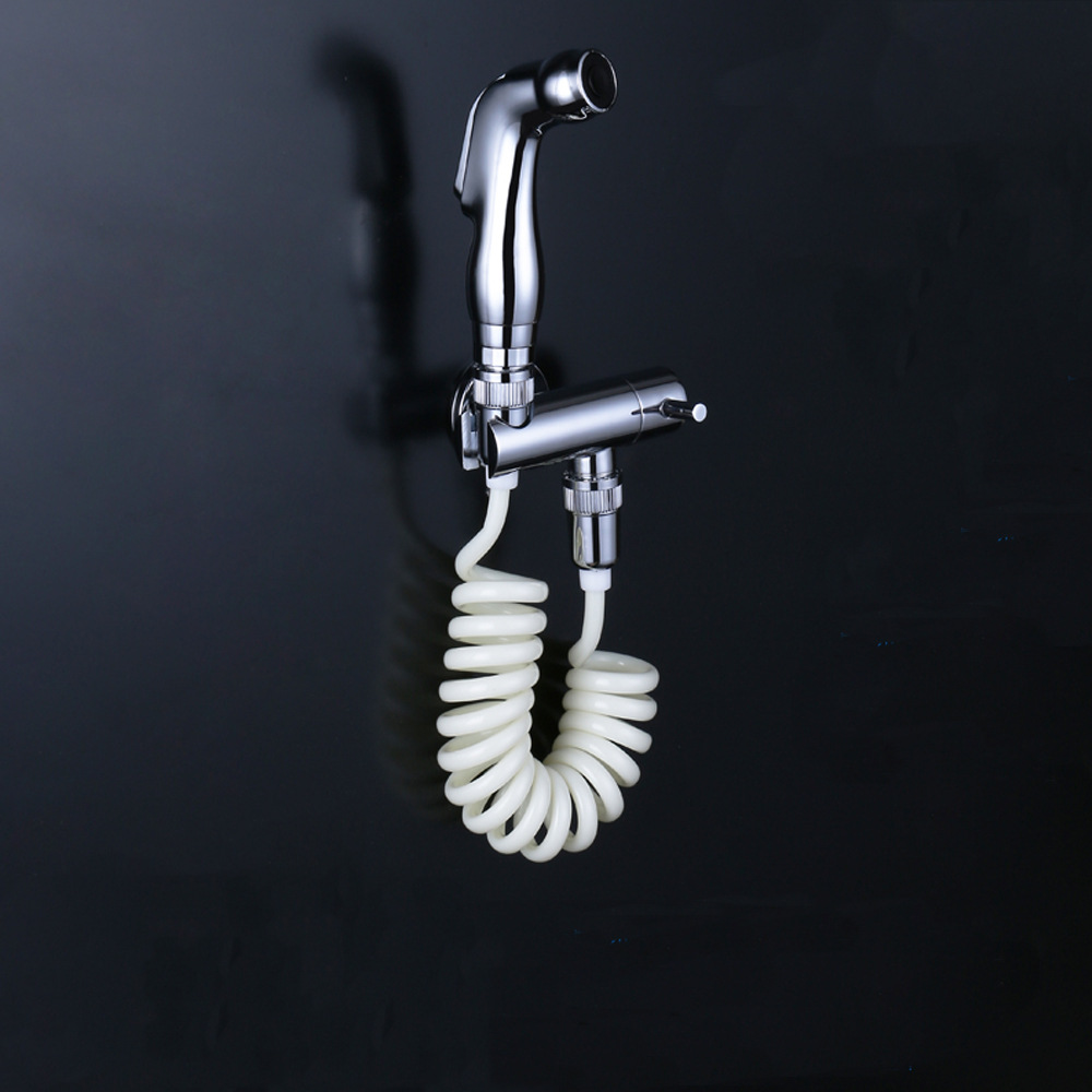 跨境专供全铜马桶喷枪弹簧管三件套浴室单冷四分接头三角阀妇洗器|ms