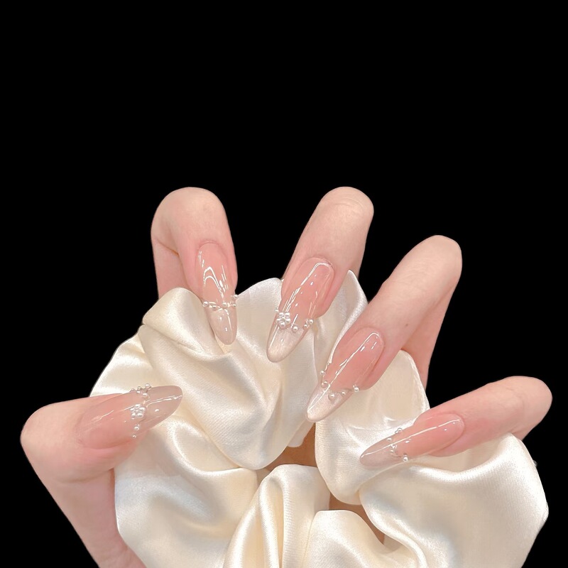 Elegant Plain Boiled Water New Pure Handmade Wearable Manicure Mid-Length French Nude Fake Nails Finished Wedding Nails Elegant Plain Boiled Water New Pure Handmade Wearable Manicure Mid-Length French Nude Fake Nails Finished Wedding Nails