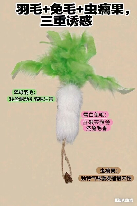 兔毛虫瘿果逗猫玩具跨境逗猫棒替毛毛棒猫玩具逗猫铃铛毛球替换头|undefined