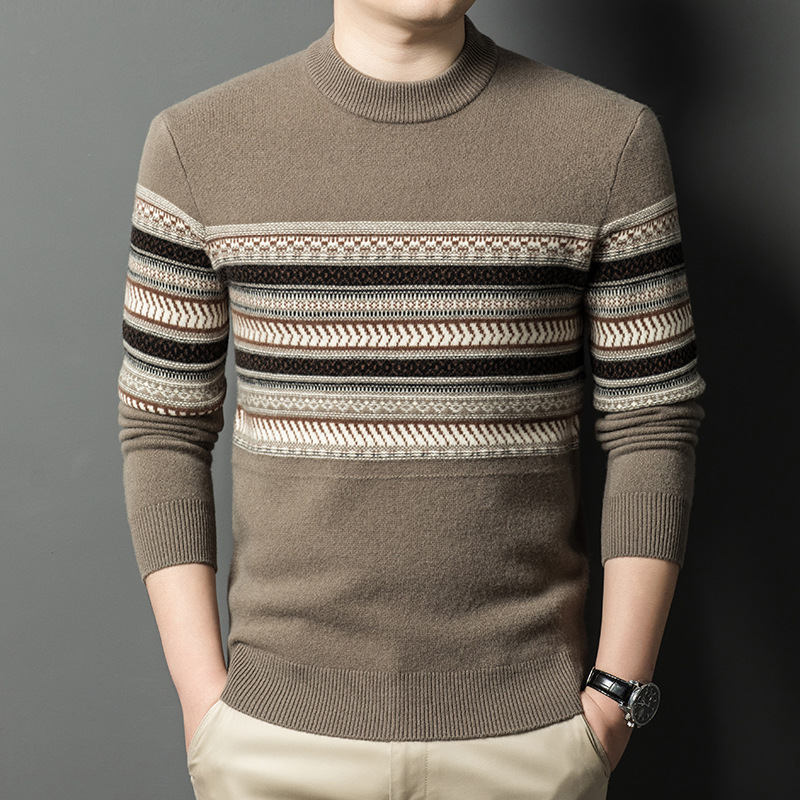 2024 겨울 젊고 중년 남성용 울 스웨터 패션 캐주얼 라운드 넥 두꺼운 따뜻한 니트 베이스 스웨터