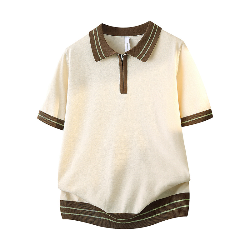 Polo camiseta collar camiseta de punto camiseta de manga corta camiseta de hombre medio cremallera color viejo dinero viento hielo seda fábrica de verano transfronteriza al por mayor