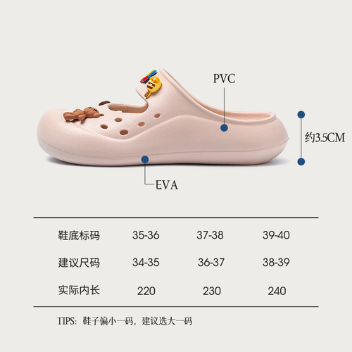 Far Harbor Mary Jane sandals for women, summer outer wear, non-slip, poop-feeling Baotou hole shoes, soft sole semi-slippers, new style