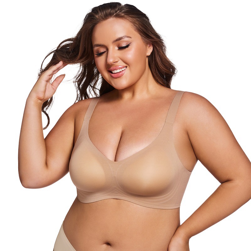 Soutien-gorge ChicShe sans coutures, anti-affaissement, froncé et ajustable sur les côtés, collection grandes tailles, minimisant la poitrine, idéal pour le sport et les femmes minces_voghion.com