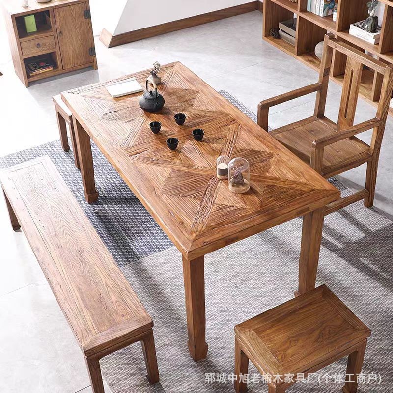 老榆木茶桌实木榻榻米茶几阳台飘窗桌子家用炕桌日式地台桌喝茶桌