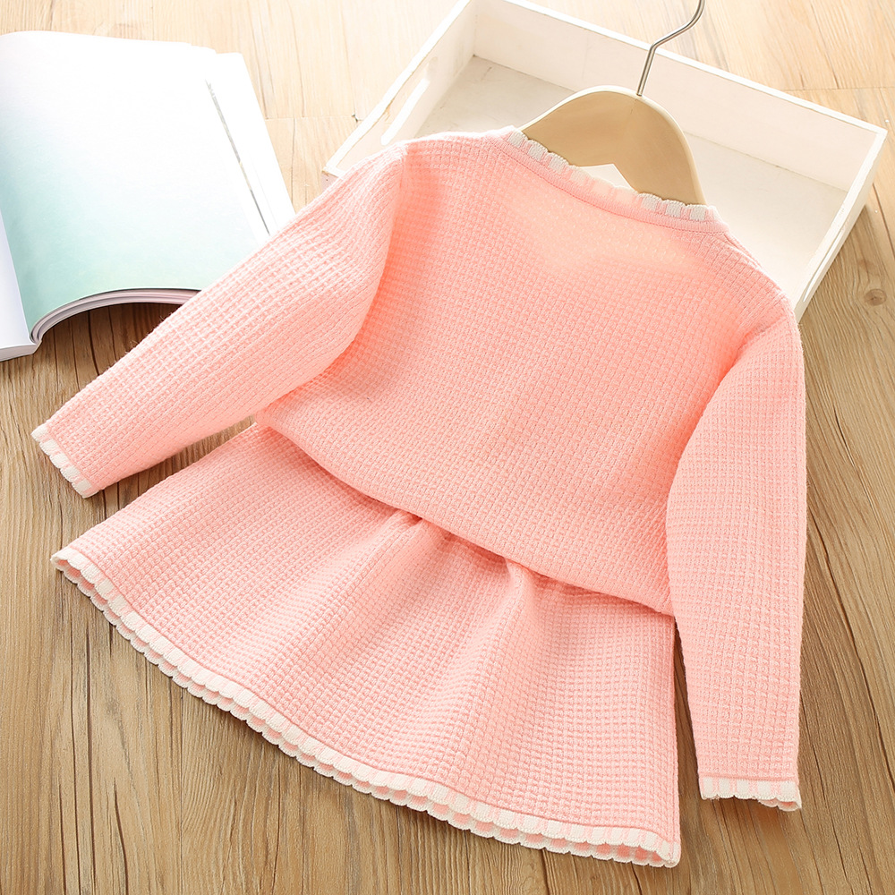Children's Two Piece Set 2022 Autumn/Winter New Korean Edition Western Style Fragrance Solid Color Knitted Cardigan_voghion.com