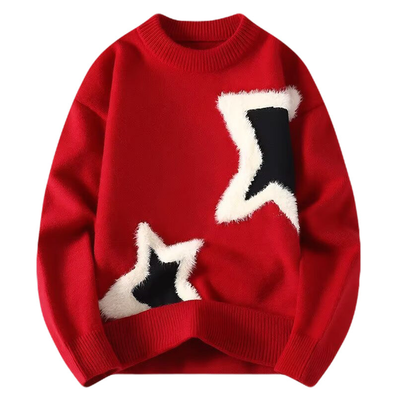 Explosiones transfronterizas de tamaño europeo suéter de estrella de tamaño grande, hombre de otoño y invierno con camisa de fondo fuera de la línea de camisa de punto de otoño y invierno