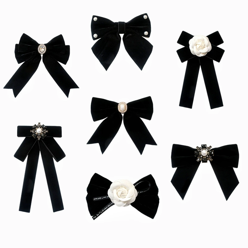 Прямые продажи с фабрики Шанель стиль Камелия черный бархатный воротник цветок женский лук аксессуары галстук-бабочка Корейская брошь корсаж