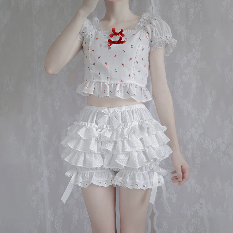 Japanese-Style Fresh and Cute Lolita Lace Splicing Plaid Pumpkin Pants Skirt Student Cake Skirt Puffy Short Skirt for Women Japanese-Style Fresh and Cute Lolita Lace Splicing Plaid Pumpkin Pants Skirt Student Cake Skirt Puffy Short Skirt for Women