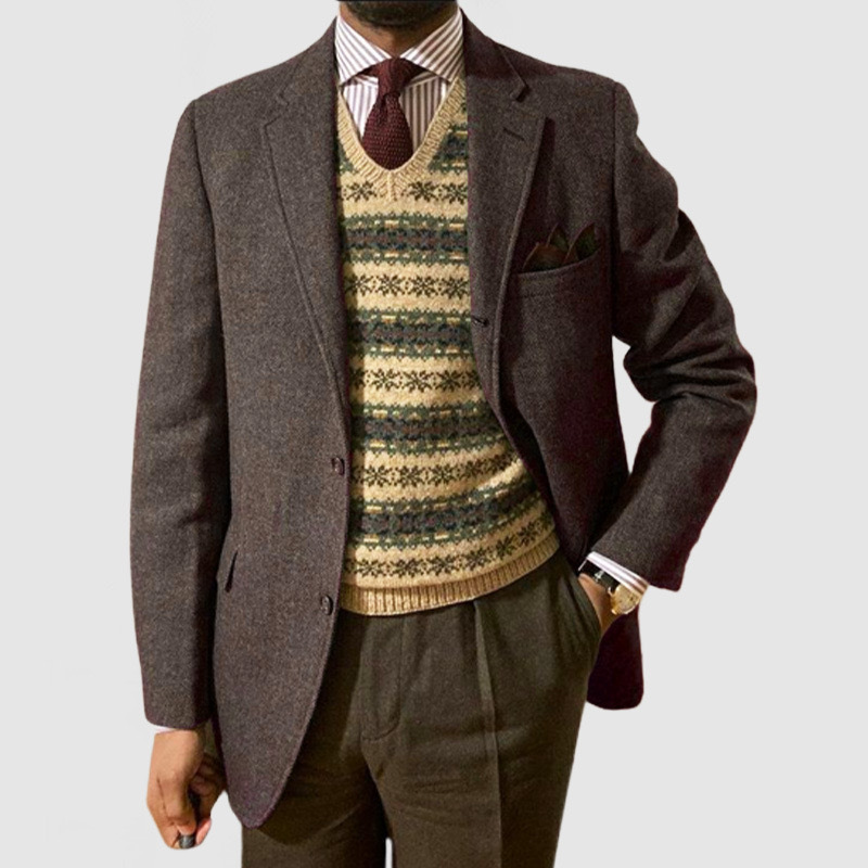 European and American Cross-Border Exclusive Independent Station Amazon Retro Tweed Men's Casual Woolen Slim Jacket